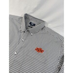 Cutter Buck OSU Oklahoma State Cowboys 3XL Gingham Plaid Black White Button Fron